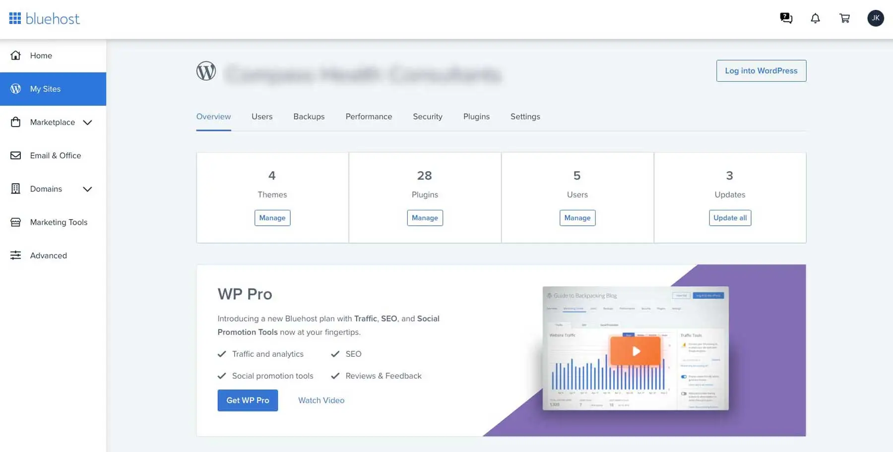 Bluehost Dashboard - HighTechBlogging