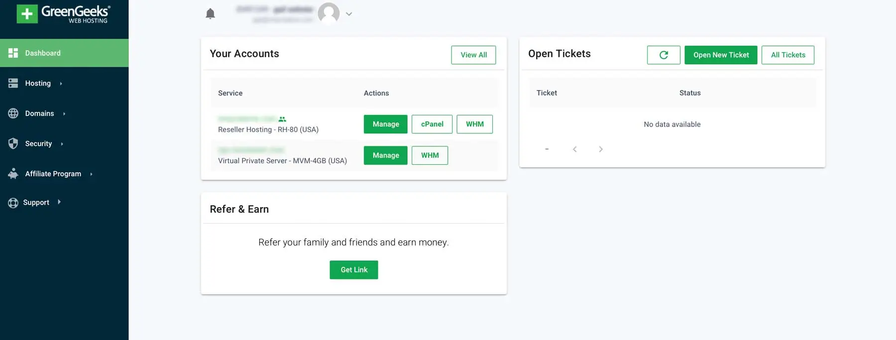 GreenGeeks Dashboard - HighTechBlogging
