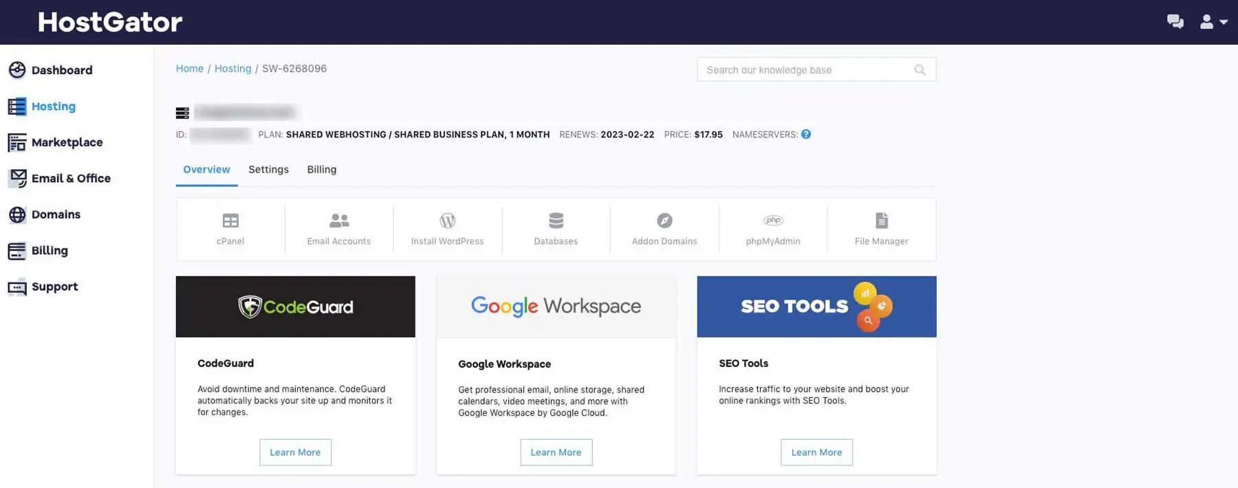 HostGator Dashboard - HighTechBlogging