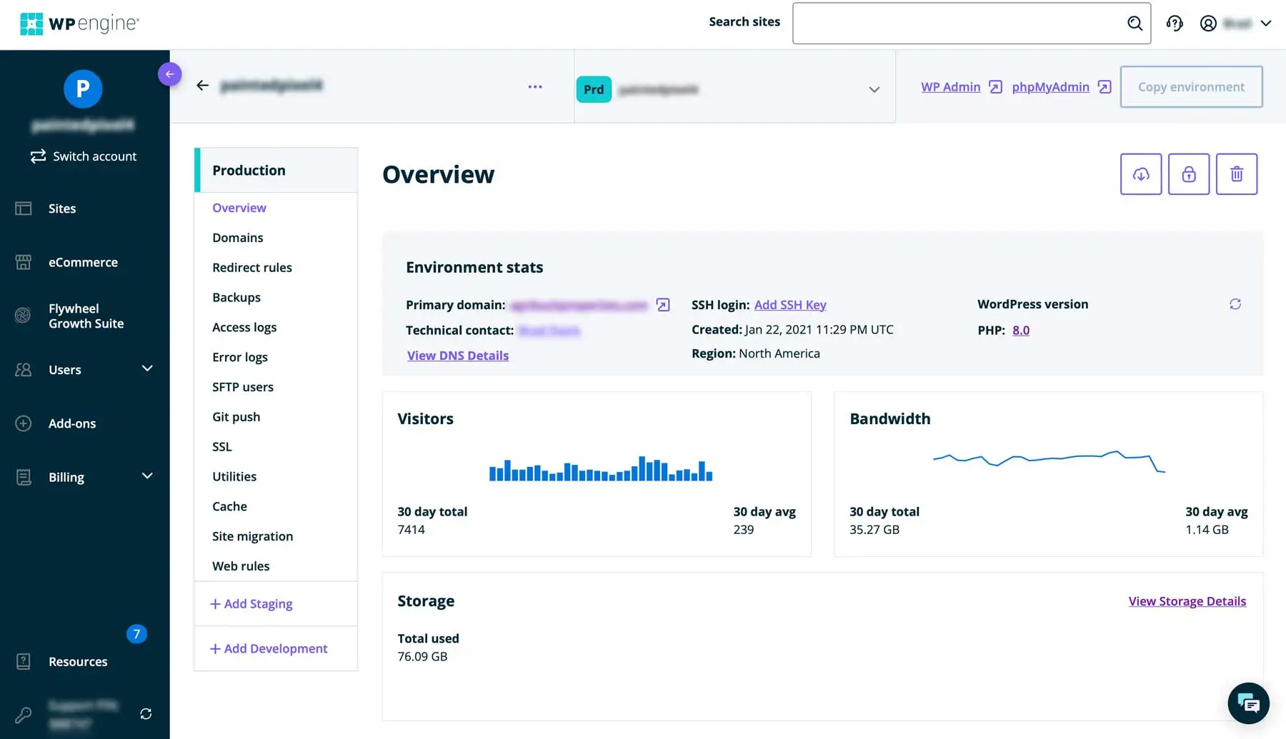 WP Engine Dashoard