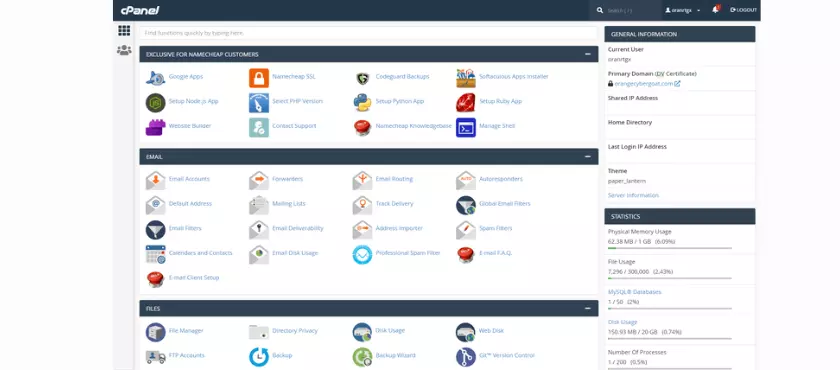 What does the Namecheap control panel look like