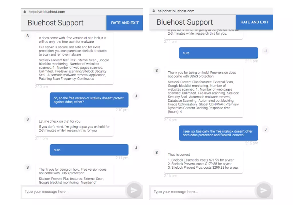 Bluehost Live Chat Support About Security min - HighTech Blogging