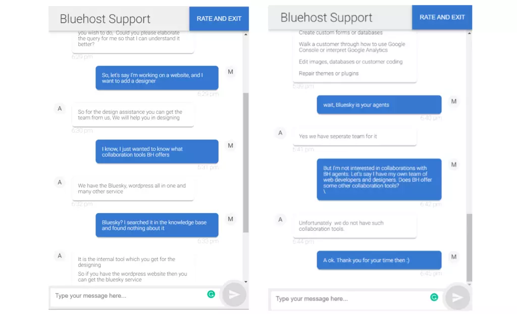 Bluehost Live Chat Support - HighTech Blogging