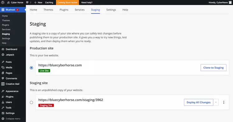 Bluehost Staging Tool - HighTech Blogging