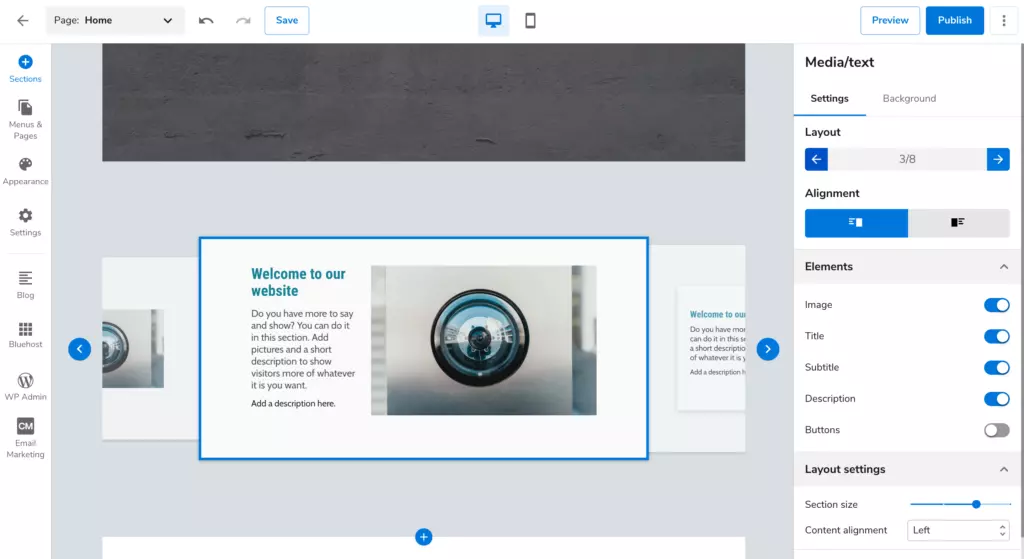 Bluehost Website Builder Layout Choices - HighTech Blogging
