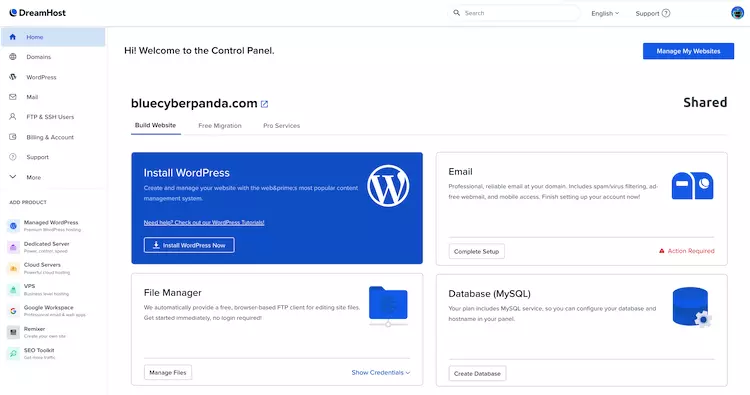 DreamHost Initial Setup In Control Panel - HighTech Blogging