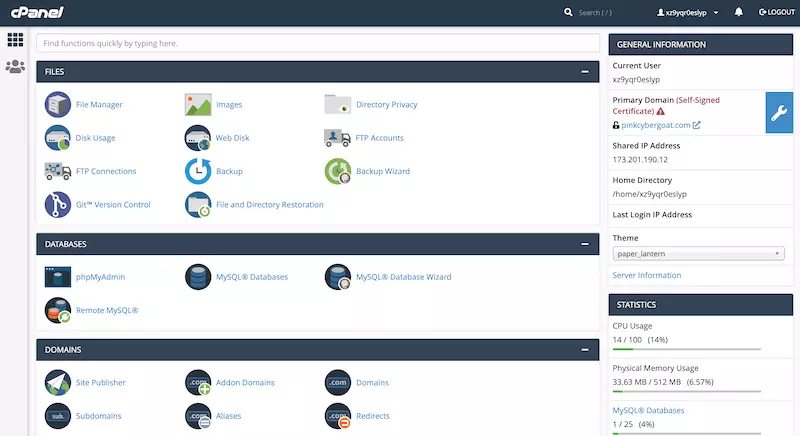 GoDaddy CPanel Control Panel Interface - HighTech Blogging