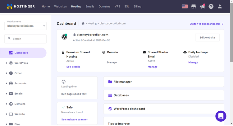 Hostinger Control Panel HPanel Interface - HighTech Blogging