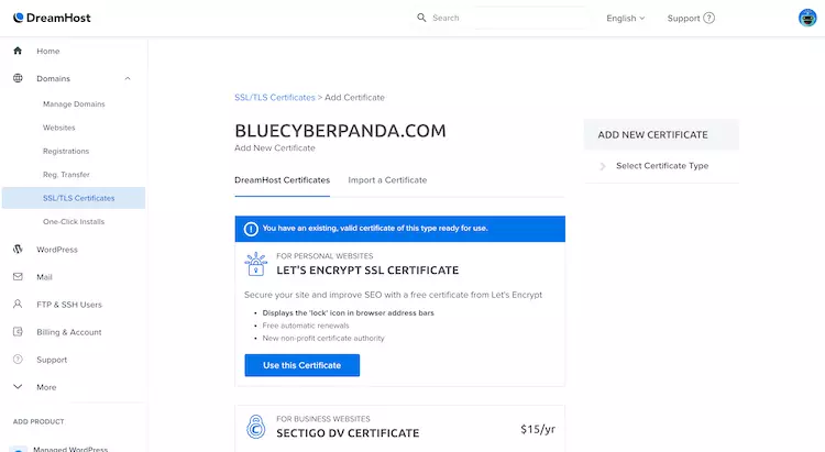 How to add a domain and install SSL with DreamHost