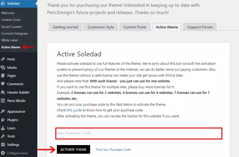 Put your Purchase Code and Activate the Theme HighTechBlogging