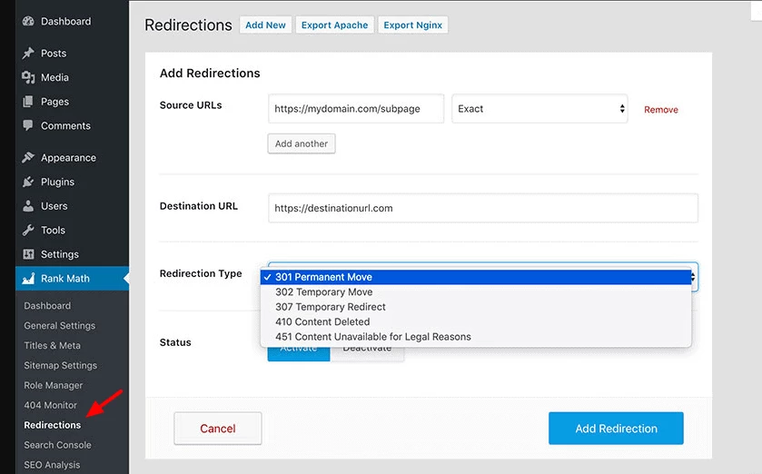Rank Math redirection - HighTechBlogging