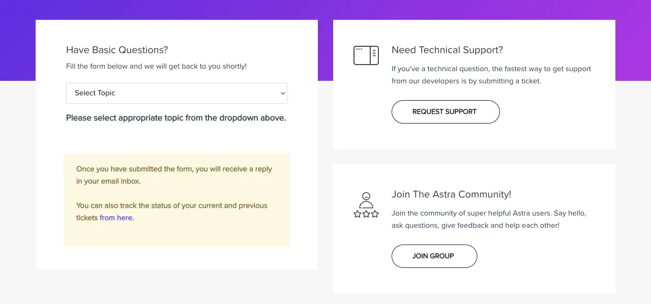 Support in Astra - HighTech Blogging